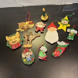 11 Ceramic Christmas Tree Ornaments Hand Painted Hand Crafted‎ Vintage 80s 90s